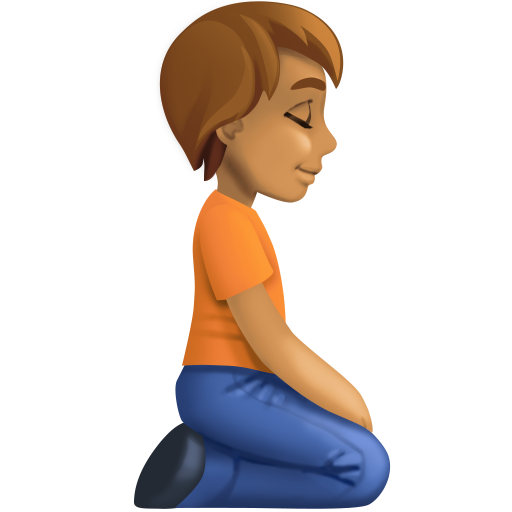 Pessoa ajoelhada de frente para a direita: tom de pele médio para Facebook 16.0