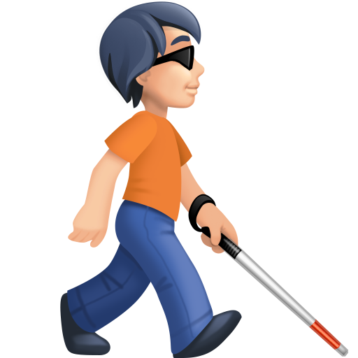 Людина з білою тростиною дивиться праворуч: світлий тон шкіри для Facebook 16.0