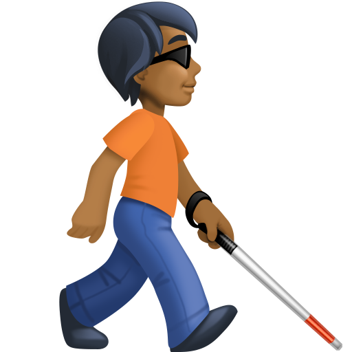 Pessoa com bengala branca voltada para a direita: tom de pele médio-escuro para Facebook 16.0