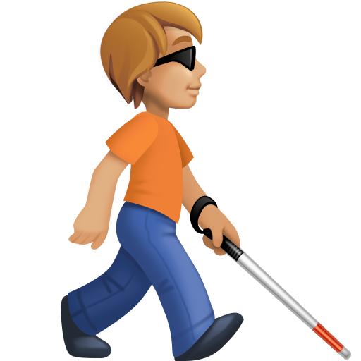 Pessoa com bengala branca voltada para a direita: tom de pele médio-claro para Facebook 16.0