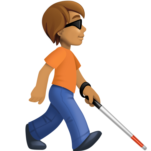 Pessoa com bengala branca voltada para a direita: tom de pele médio para Facebook 16.0