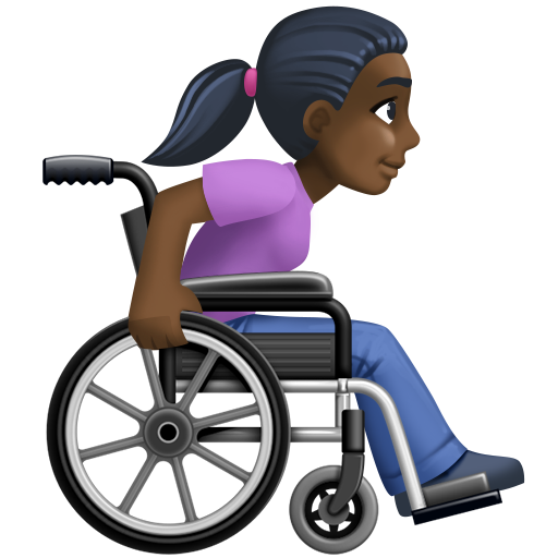 Mulher em cadeira de rodas manual voltada para a direita: tom de pele escuro para Facebook 16.0