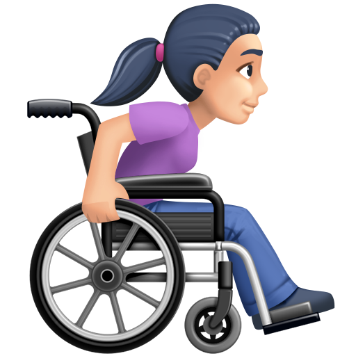 Mulher em cadeira de rodas manual voltada para a direita: tom de pele claro para Facebook 16.0
