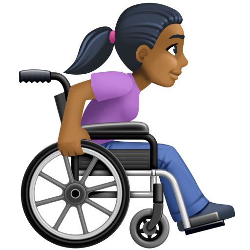 Жінка в ручному інвалідному візку дивиться праворуч: середньо-темний тон шкіри для Facebook 16.0