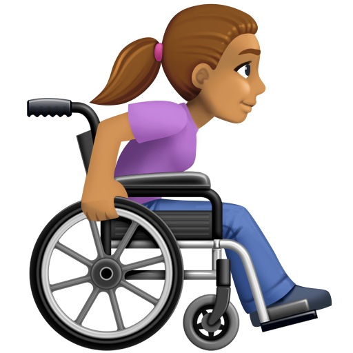 Mulher em cadeira de rodas manual voltada para a direita: tom de pele médio para Facebook 16.0