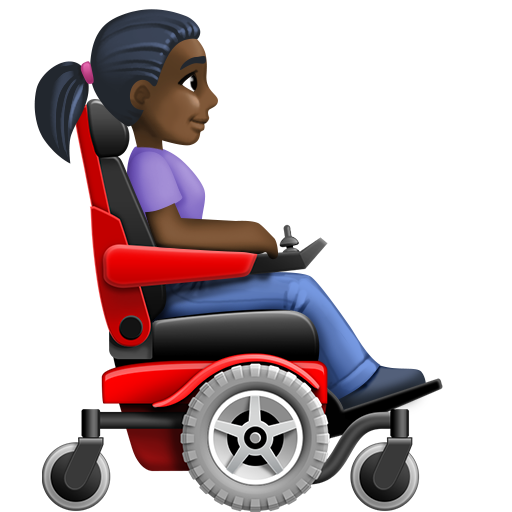Mulher em cadeira de rodas motorizada voltada para a direita: tom de pele escuro para Facebook 16.0