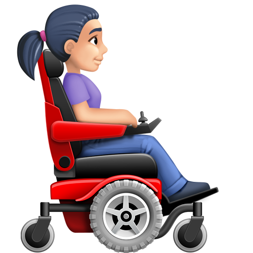 Mulher em cadeira de rodas motorizada voltada para a direita: tom de pele claro para Facebook 16.0