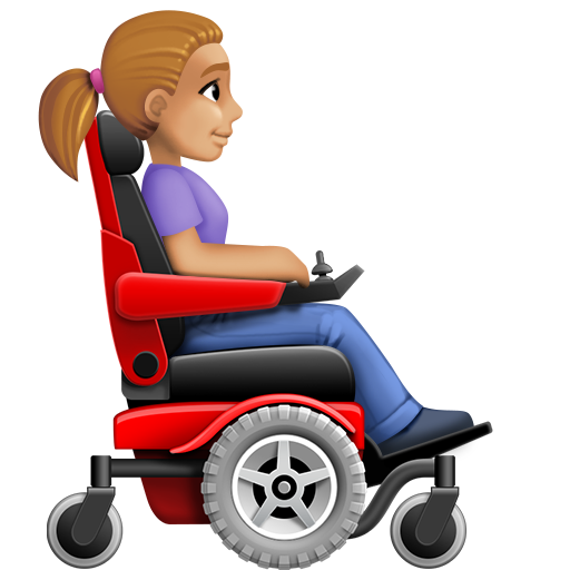 Mulher em cadeira de rodas motorizada voltada para a direita: tom de pele médio-claro para Facebook 16.0