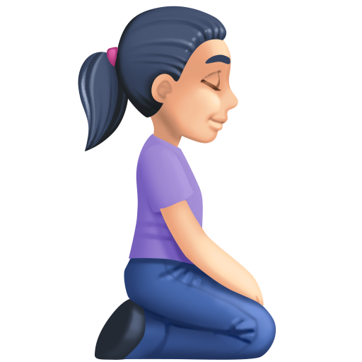 Mulher ajoelhada de frente para a direita: tom de pele claro para Facebook 16.0