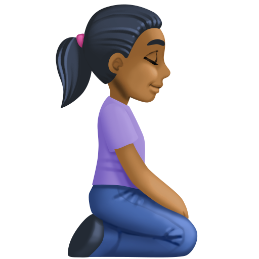 <p>Жінка, яка стоїть на колінах: середньо-темний тон шкіри, дивиться праворуч</p> для Facebook 16.0