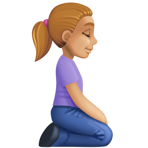 Mulher ajoelhada de frente para a direita: tom de pele médio-claro para Facebook 16.0