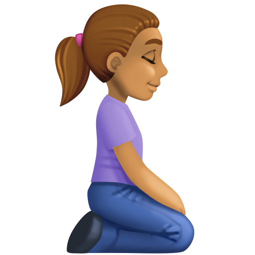 Mulher ajoelhada de frente para a direita: tom de pele médio para Facebook 16.0