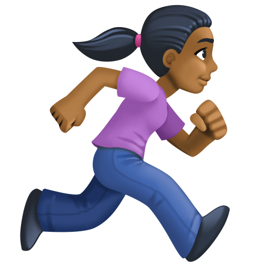 Mulher correndo de frente para a direita: tom de pele médio-escuro para Facebook 16.0