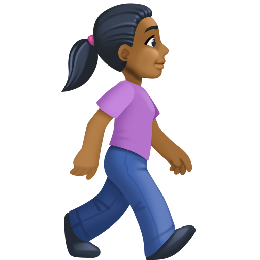 Mulher caminhando de frente para a direita: tom de pele médio-escuro para Facebook 16.0