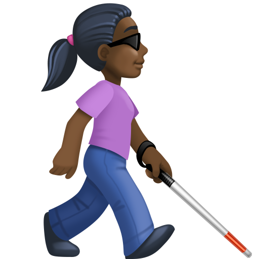 Mulher com bengala branca voltada para a direita: tom de pele escuro para Facebook 16.0