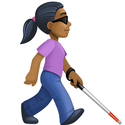 Mulher com bengala branca voltada para a direita: tom de pele médio-escuro para Facebook 16.0