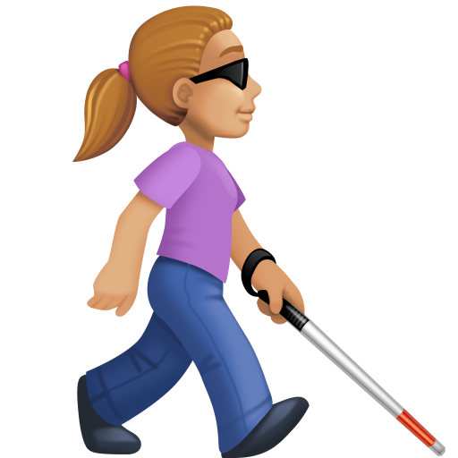 Mulher com bengala branca voltada para a direita: tom de pele médio-claro para Facebook 16.0