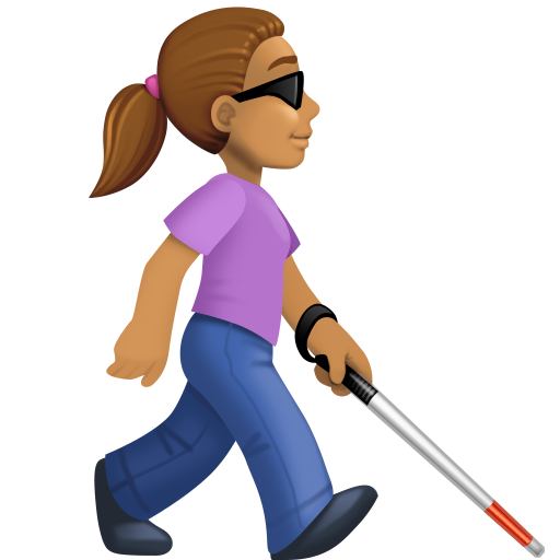 Mulher com bengala branca voltada para a direita: tom de pele médio para Facebook 16.0