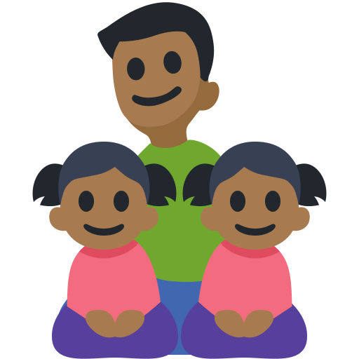 Família - Homem: Tom de Pele Médio-Escuro, Menina: Tom de Pele Médio-Escuro, Menina: Tom de Pele Médio-Escuro