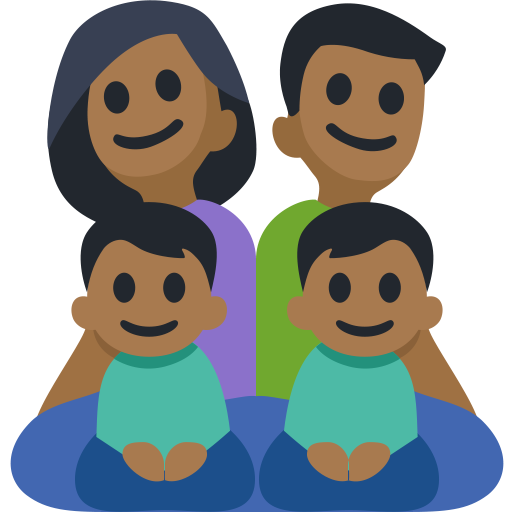Família - Homem: Tom de Pele Médio-Escuro, Mulher: Tom de Pele Médio-Escuro, Menino: Tom de Pele Médio-Escuro, Menino: Tom de Pele Médio-Escuro