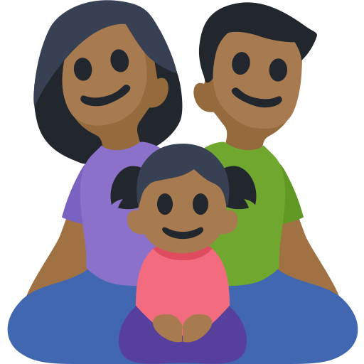 Família - Homem: Tom de Pele Médio-Escuro, Mulher: Tom de Pele Médio-Escuro, Menina: Tom de Pele Médio-Escuro