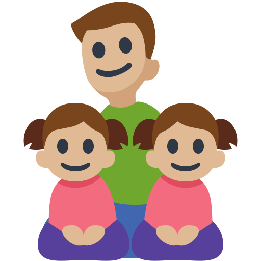 Família - Homem: Tom de Pele Médio-Claro, Menina: Tom de Pele Médio-Claro, Menina: Tom de Pele Médio-Claro