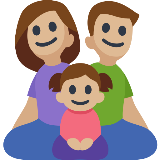 Família - Homem: Tom de Pele Médio-Claro, Mulher: Tom de Pele Médio-Claro, Menina: Tom de Pele Médio-Claro