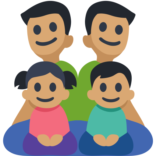 Família - Homem: Tom de Pele Médio, Homem: Tom de Pele Médio, Menina: Tom de Pele Médio, Menino: Tom de Pele Médio