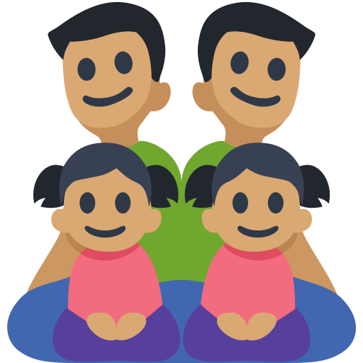 Família - Homem: Tom de Pele Médio, Homem: Tom de Pele Médio, Menina: Tom de Pele Médio, Menina: Tom de Pele Médio