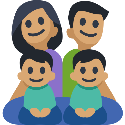 Família - Homem: Tom de Pele Médio, Mulher: Tom de Pele Médio, Menino: Tom de Pele Médio, Menino: Tom de Pele Médio