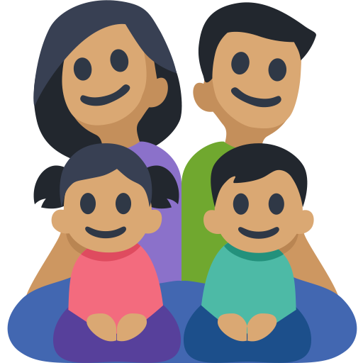 Família - Homem: Tom de Pele Médio, Mulher: Tom de Pele Médio, Menina: Tom de Pele Médio, Menino: Tom de Pele Médio