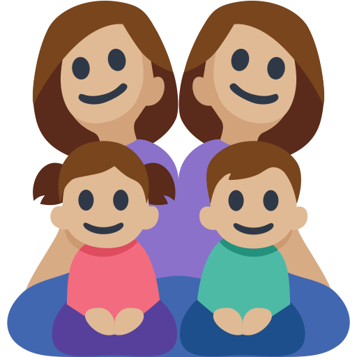 Família - Mulher: Tom de Pele Médio-Claro, Mulher: Tom de Pele Médio-Claro, Menina: Tom de Pele Médio-Claro, Menino: Tom de Pele Médio-Claro