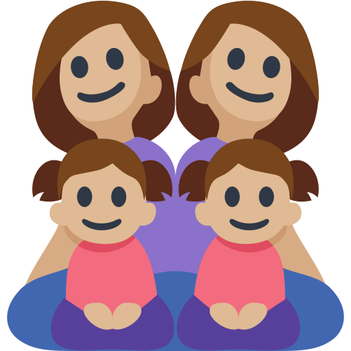 Família - Mulher: Tom de Pele Médio-Claro, Mulher: Tom de Pele Médio-Claro, Menina: Tom de Pele Médio-Claro, Menina: Tom de Pele Médio-Claro