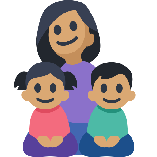 Família - Mulher: Tom de Pele Médio, Menina: Tom de Pele Médio, Menino: Tom de Pele Médio