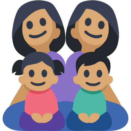 Família - Mulher: Tom de Pele Médio, Mulher: Tom de Pele Médio, Menina: Tom de Pele Médio, Menina: Tom de Pele Médio