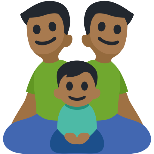 Família - Homem: Tom de Pele Médio-Escuro, Homem: Tom de Pele Médio-Escuro, Menino: Tom de Pele Médio-Escuro