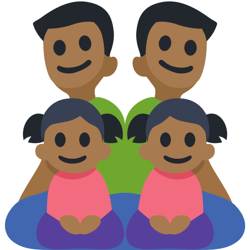 Família - Homem: Tom de Pele Médio-Escuro, Homem: Tom de Pele Médio-Escuro, Menina: Tom de Pele Médio-Escuro, Menina: Tom de Pele Médio-Escuro