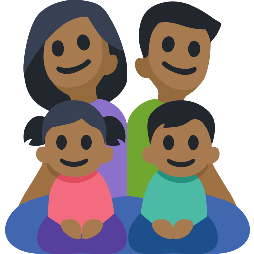 Família - Homem: Tom de Pele Médio-Escuro, Mulher: Tom de Pele Médio-Escuro, Menina: Tom de Pele Médio-Escuro, Menino: Tom de Pele Médio-Escuro