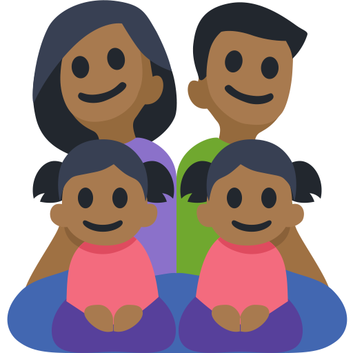 Família - Homem: Tom de Pele Médio-Escuro, Mulher: Tom de Pele Médio-Escuro, Menina: Tom de Pele Médio-Escuro, Menina: Tom de Pele Médio-Escuro