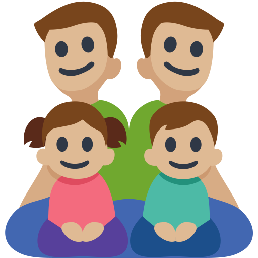Família - Homem: Tom de Pele Médio-Claro, Homem: Tom de Pele Médio-Claro, Menina: Tom de Pele Médio-Claro, Menino: Tom de Pele Médio-Claro
