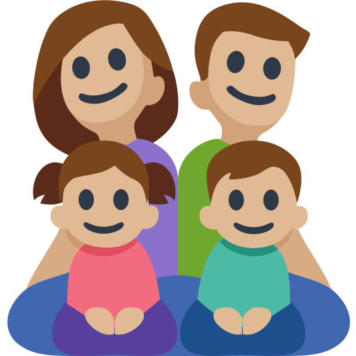 Família - Homem: Tom de Pele Médio-Claro, Mulher: Tom de Pele Médio-Claro, Menina: Tom de Pele Médio-Claro, Menino: Tom de Pele Médio-Claro