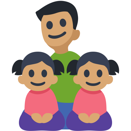 Família - Homem: Tom de Pele Médio, Menina: Tom de Pele Médio, Menina: Tom de Pele Médio