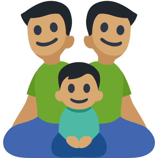Família - Homem: Tom de Pele Médio, Homem: Tom de Pele Médio, Menino: Tom de Pele Médio