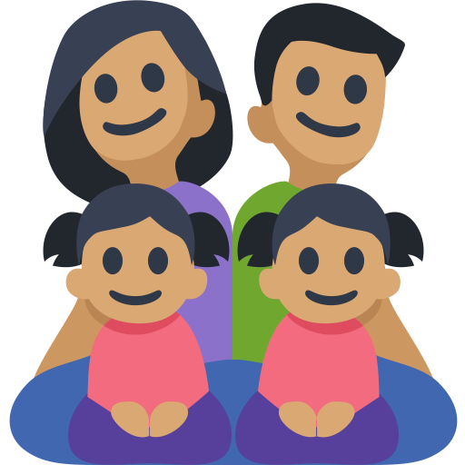 Família - Homem: Tom de Pele Médio, Mulher: Tom de Pele Médio, Menina: Tom de Pele Médio, Menina: Tom de Pele Médio