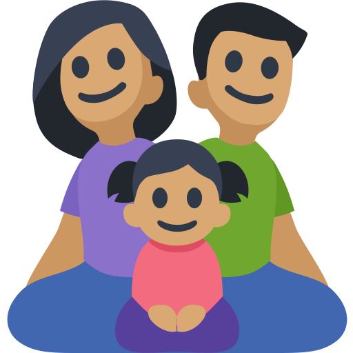 Família - Homem: Tom de Pele Médio, Mulher: Tom de Pele Médio, Menina: Tom de Pele Médio
