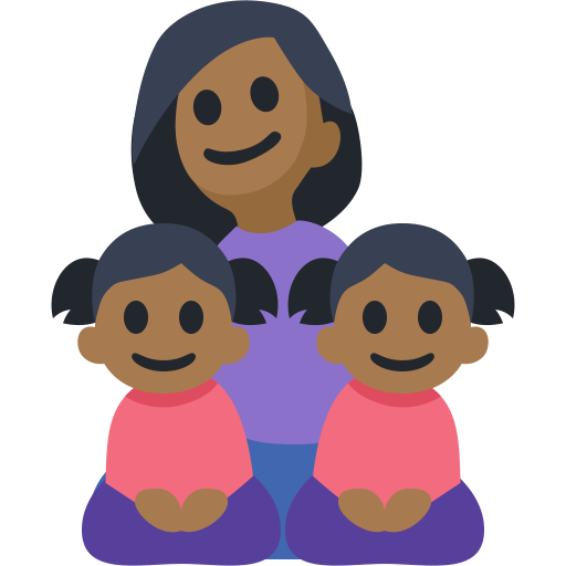 Família - Mulher: Tom de Pele Médio-Escuro, Menina: Tom de Pele Médio-Escuro, Menina: Tom de Pele Médio-Escuro