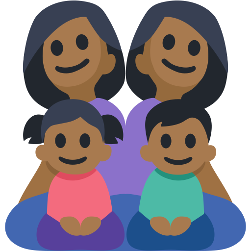 Família - Mulher: Tom de Pele Médio-Escuro, Mulher: Tom de Pele Médio-Escuro, Menina: Tom de Pele Médio-Escuro, Menino: Tom de Pele Médio-Escuro