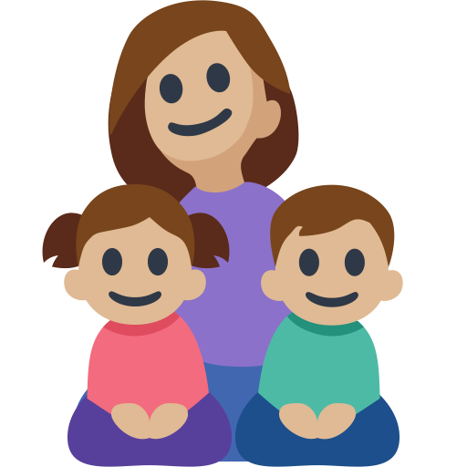 Família - Mulher: Tom de Pele Médio-Claro, Menina: Tom de Pele Médio-Claro, Menino: Tom de Pele Médio-Claro