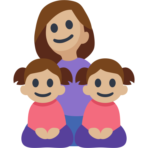 Família - Mulher: Tom de Pele Médio-Claro, Menina: Tom de Pele Médio-Claro, Menina: Tom de Pele Médio-Claro
