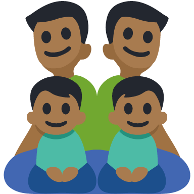 Família - Homem: Tom de Pele Médio-Escuro, Homem: Tom de Pele Médio-Escuro, Menino: Tom de Pele Médio-Escuro, Menino: Tom de Pele Médio-Escuro
